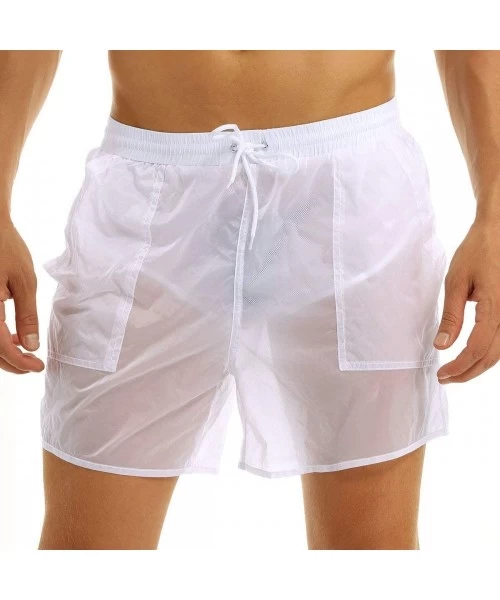 Trunks Men's See Through Beach Shorts Underwear Swim Trunks Watershort Lounge Pants - Pocket White - C118UXR9CAI