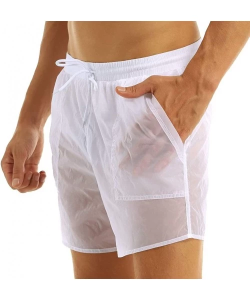 Trunks Men's See Through Beach Shorts Underwear Swim Trunks Watershort Lounge Pants - Pocket White - C118UXR9CAI