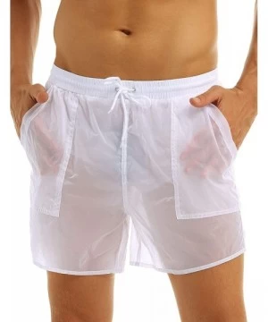 Trunks Men's See Through Beach Shorts Underwear Swim Trunks Watershort Lounge Pants - Pocket White - C118UXR9CAI