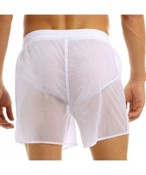 Trunks Men's See Through Beach Shorts Underwear Swim Trunks Watershort Lounge Pants - Pocket White - C118UXR9CAI