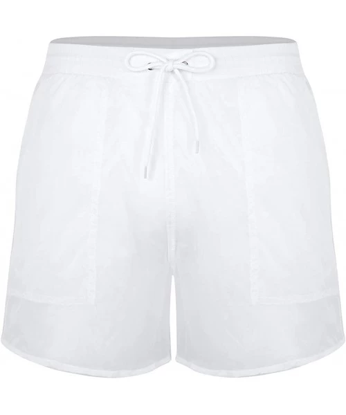 Trunks Men's See Through Beach Shorts Underwear Swim Trunks Watershort Lounge Pants - Pocket White - C118UXR9CAI