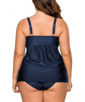 Tankinis Women's Straps Swimdress Plus Size Two Pieces Tankini Bikini Set - Dark Blue - C5189UDQ5XG