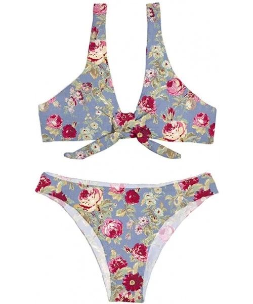 Sets Women's Two Piece Bathing Suit Padded Knot Front Bikini Set - Pattern-6 - C4196X2KX0M