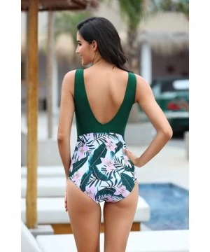 Racing Women Athletic One Piece Bathing Suit High Waisted Swimsuit Striped High Cut Sports Swimwear - Green - CX196D7LGWX