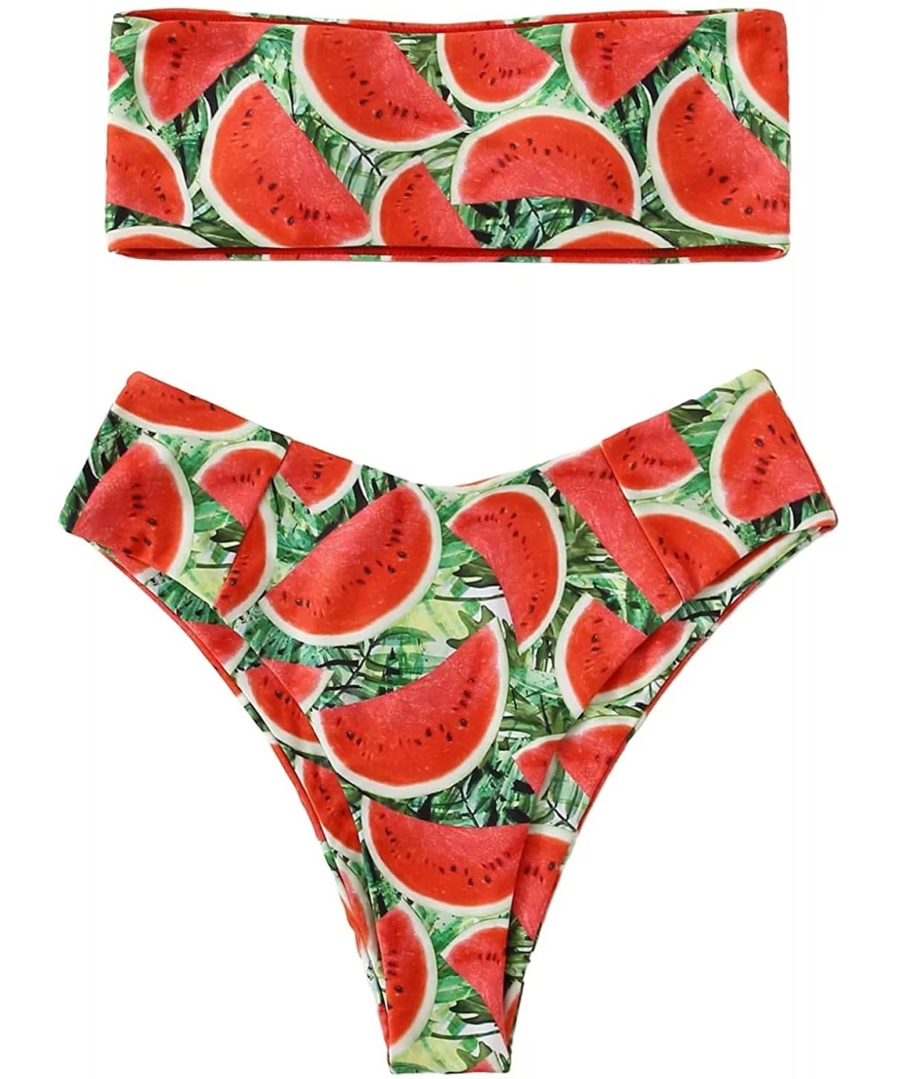 Sets Women's Sexy Bikini Set High Waist Wrap Padding Bandeau Bathing Swimwear Suit - Zwatermelon-1 - CV199OEOYGN