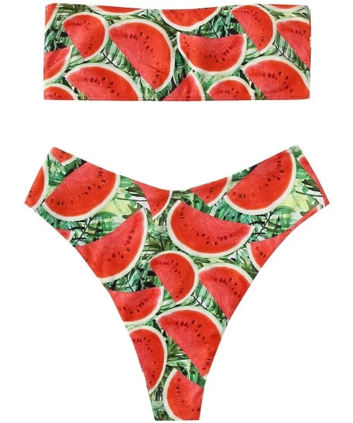 Sets Women's Sexy Bikini Set High Waist Wrap Padding Bandeau Bathing Swimwear Suit - Zwatermelon-1 - CV199OEOYGN