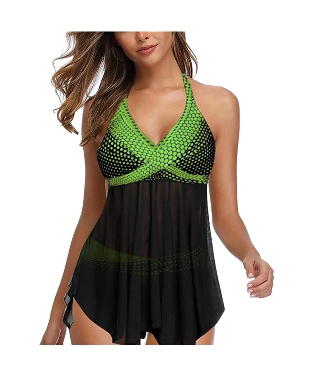 Racing Women Plus Size Print Tankini Swimjupmsuit Swimsuit Beachwear Padded Swimwear - Green - C0194L8WLE0