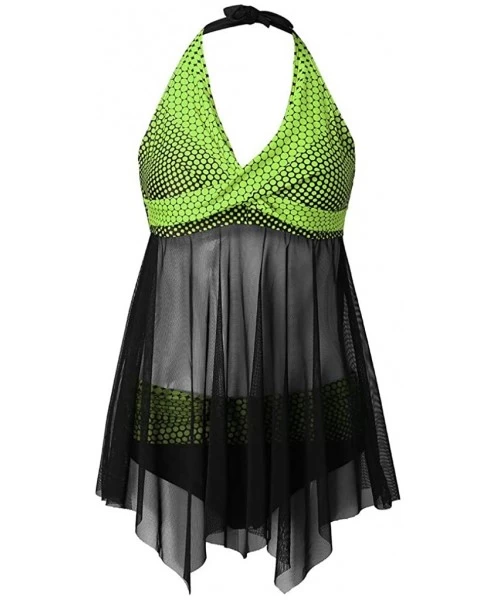 Racing Women Plus Size Print Tankini Swimjupmsuit Swimsuit Beachwear Padded Swimwear - Green - C0194L8WLE0