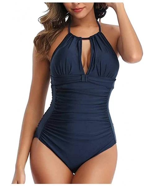 Cover-Ups Swimsuits for Women One Piece-Women's One-Piece Swimsuit Tropical Print Tummy Control Plus Size Swimwear Halter Bat...