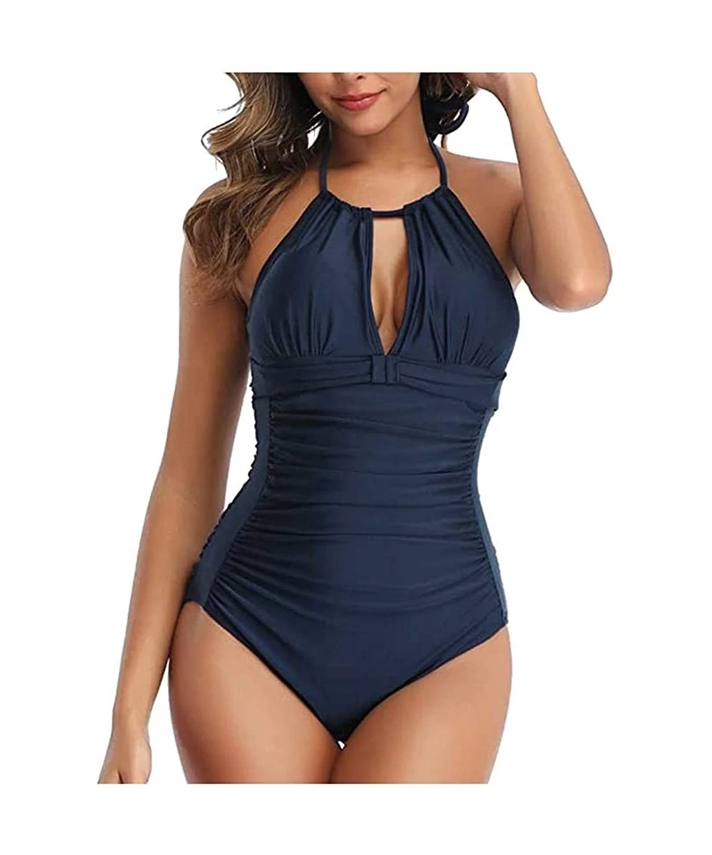 Cover-Ups Swimsuits for Women One Piece-Women's One-Piece Swimsuit Tropical Print Tummy Control Plus Size Swimwear Halter Bat...