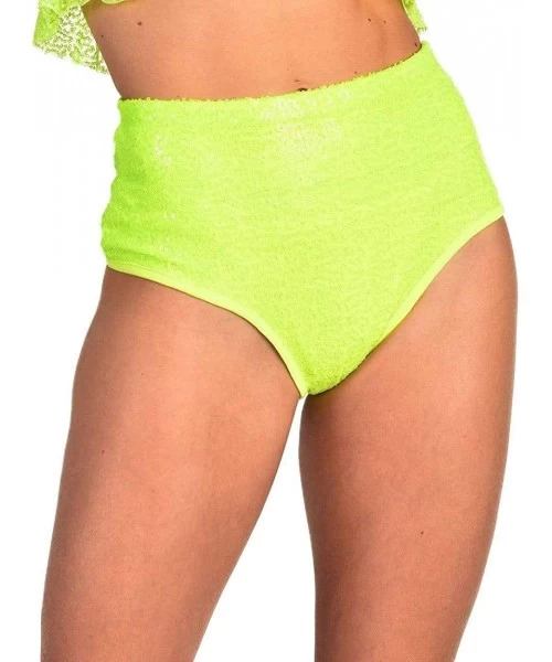 Bottoms Women's Sequin Booty Shorts Gem Festival Bottoms - Dreamland Sequin - Neon Yellow - CF18RHYWWS4