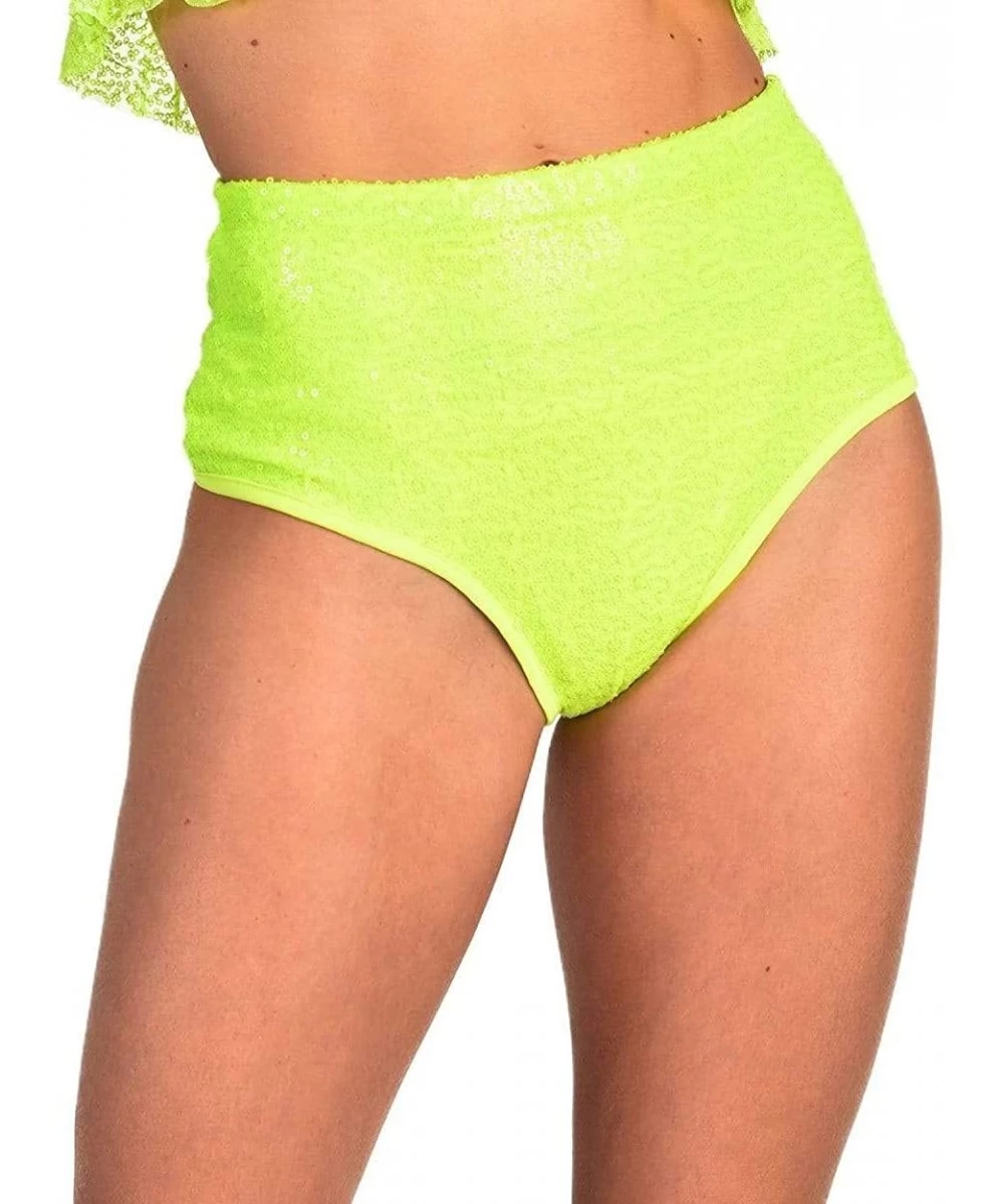 Bottoms Women's Sequin Booty Shorts Gem Festival Bottoms - Dreamland Sequin - Neon Yellow - CF18RHYWWS4