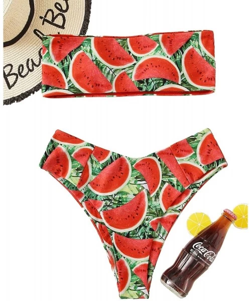 Sets Women's Sexy Bikini Set High Waist Wrap Padding Bandeau Bathing Swimwear Suit - Zwatermelon-1 - CV199OEOYGN