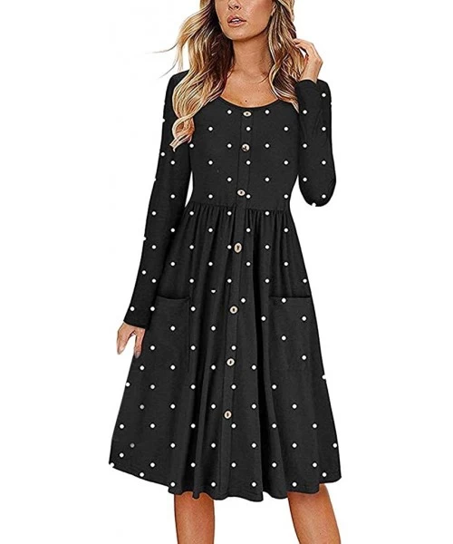 Cover-Ups Women Dresses Women Casual Dresss Women Casual Dot Printing Round Neck Dress Long Sleeve Evening Party Dress Z 2 Bl...