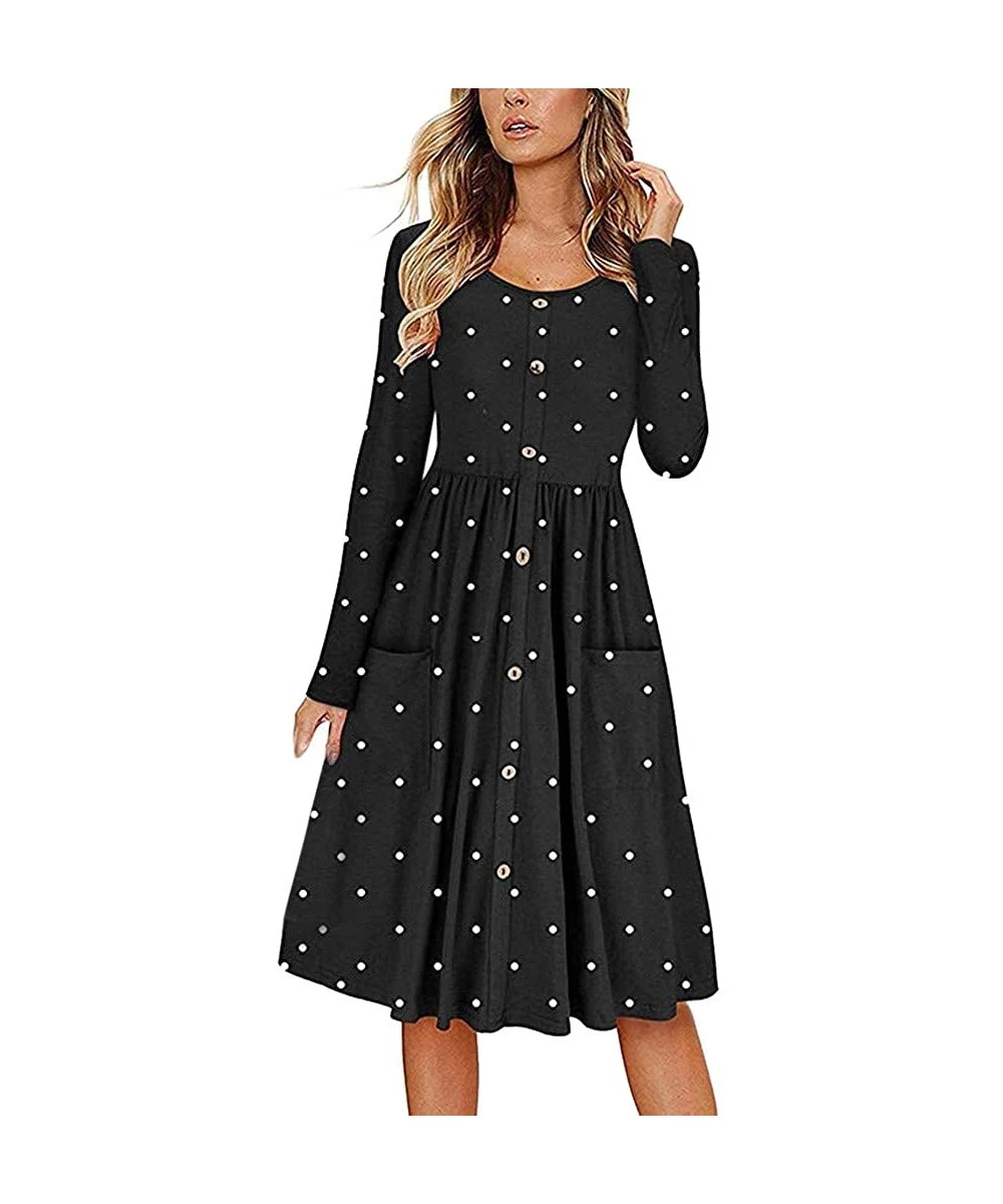 Cover-Ups Women Dresses Women Casual Dresss Women Casual Dot Printing Round Neck Dress Long Sleeve Evening Party Dress Z 2 Bl...