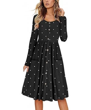 Cover-Ups Women Dresses Women Casual Dresss Women Casual Dot Printing Round Neck Dress Long Sleeve Evening Party Dress Z 2 Bl...