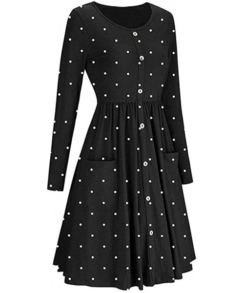 Cover-Ups Women Dresses Women Casual Dresss Women Casual Dot Printing Round Neck Dress Long Sleeve Evening Party Dress Z 2 Bl...