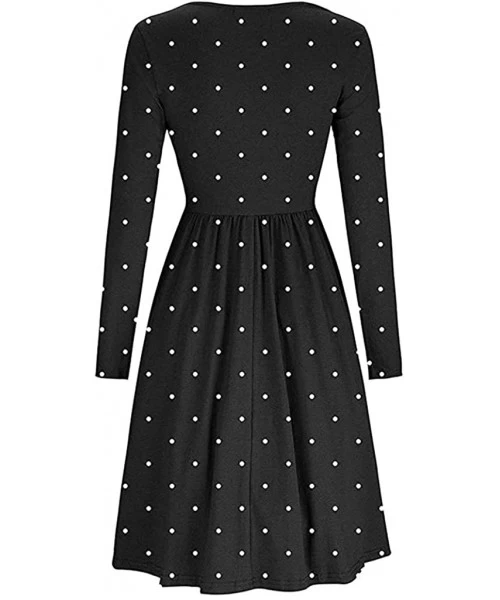 Cover-Ups Women Dresses Women Casual Dresss Women Casual Dot Printing Round Neck Dress Long Sleeve Evening Party Dress Z 2 Bl...