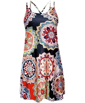 Cover-Ups Womens Dress Summer Vintage Boho Sleeveless Floral Printed Beach Mini Dress Casual T Shirt Short Dress Sundress 16 ...