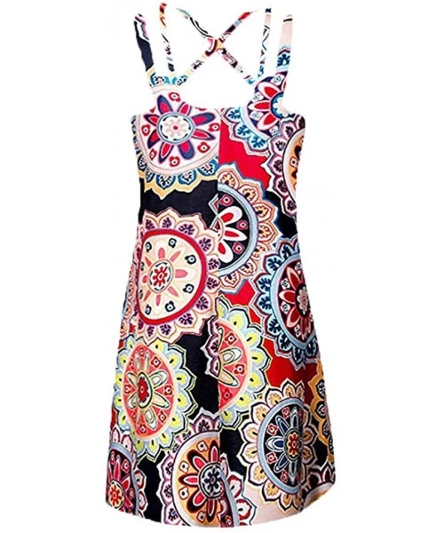 Cover-Ups Womens Dress Summer Vintage Boho Sleeveless Floral Printed Beach Mini Dress Casual T Shirt Short Dress Sundress 16 ...