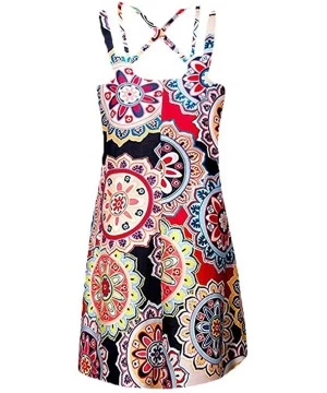 Cover-Ups Womens Dress Summer Vintage Boho Sleeveless Floral Printed Beach Mini Dress Casual T Shirt Short Dress Sundress 16 ...