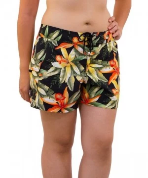 Board Shorts Women's Black Orchid Poly Microfiber Full Cut Boardshorts - Orange - C211G3CDM8N