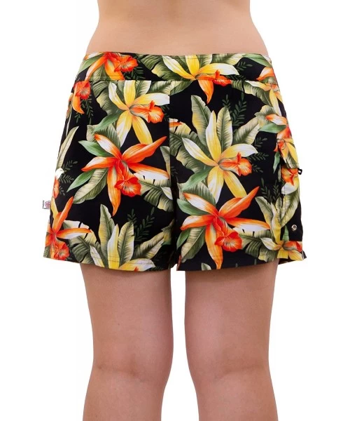 Board Shorts Women's Black Orchid Poly Microfiber Full Cut Boardshorts - Orange - C211G3CDM8N