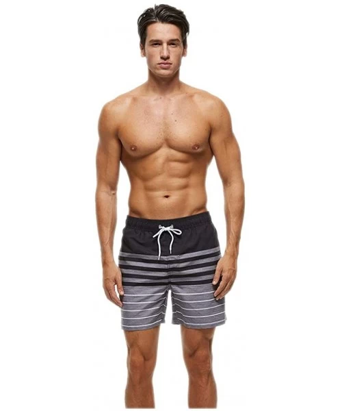 Trunks Men's Swim Trunks Beachwear Summer- Quick Dry Shorts Striped with Mesh Lining - Black-striped - CR197HUER5Q