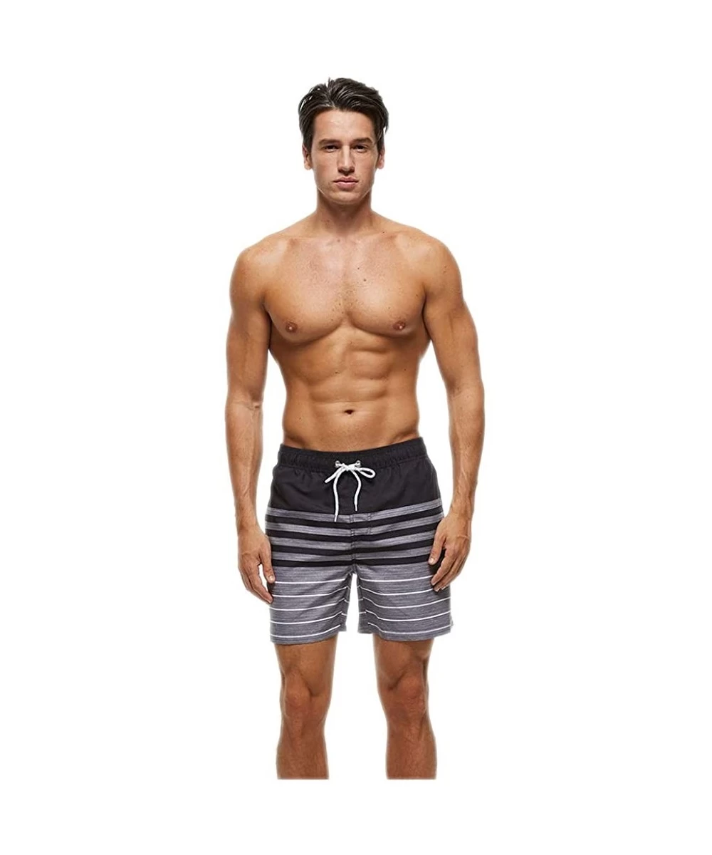 Trunks Men's Swim Trunks Beachwear Summer- Quick Dry Shorts Striped with Mesh Lining - Black-striped - CR197HUER5Q