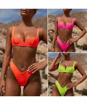 Sets Sexy Neon Bikini Bathers V-Neck Swimwear Women Bathing Suit Push Up Thong Swimsuit Bath High Cut - 1541-5 - CA197M5W4CX