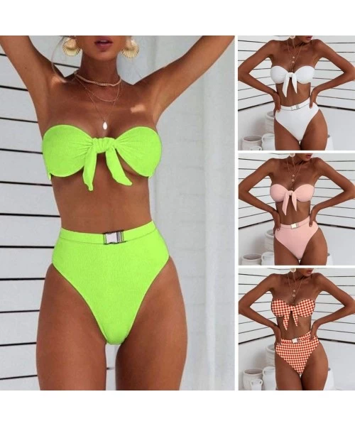 Sets Sexy Neon Bikini Bathers V-Neck Swimwear Women Bathing Suit Push Up Thong Swimsuit Bath High Cut - 1541-5 - CA197M5W4CX