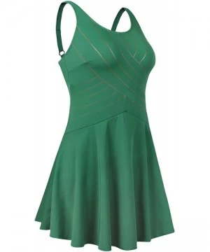 One-Pieces Women's One Piece Swimsuits Tummy Control Swimwear Vintage Solid Swimdress - Green - CR18M0UWQLX