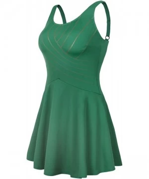 One-Pieces Women's One Piece Swimsuits Tummy Control Swimwear Vintage Solid Swimdress - Green - CR18M0UWQLX