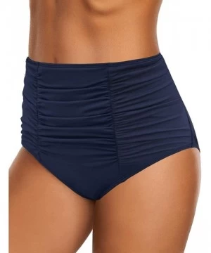 Bottoms Womens High Waisted Elastic Panel Bikini Tankini Swimsuit Bottom Briefs - R Dark Blue - C1193Z37LXC