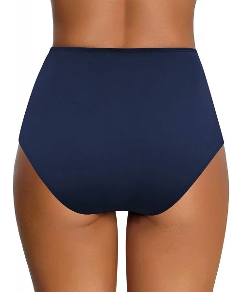 Bottoms Womens High Waisted Elastic Panel Bikini Tankini Swimsuit Bottom Briefs - R Dark Blue - C1193Z37LXC