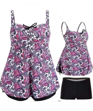 Tankinis Womens Plus Size Swimsuits Swimwear Bathing Suit Two Piece Tankini Floral Print - Purple - C518QY5O3C7