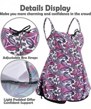 Tankinis Womens Plus Size Swimsuits Swimwear Bathing Suit Two Piece Tankini Floral Print - Purple - C518QY5O3C7