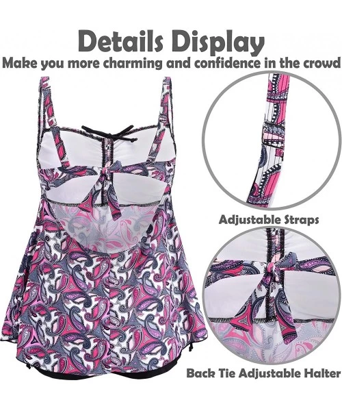 Tankinis Womens Plus Size Swimsuits Swimwear Bathing Suit Two Piece Tankini Floral Print - Purple - C518QY5O3C7