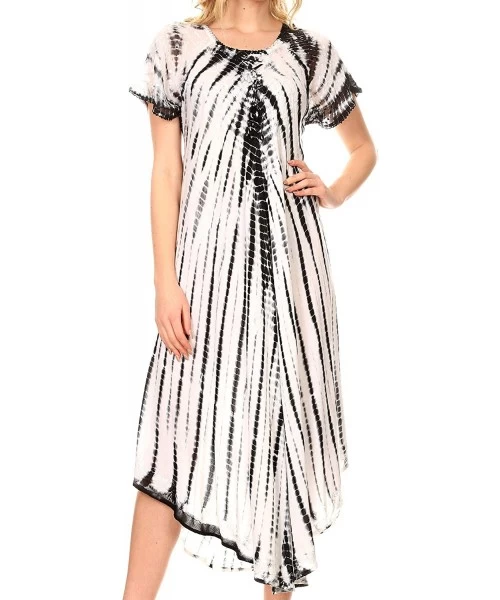 Cover-Ups Yasmin Tie Dye Embroidered Sheer Cap Sleeve Sundress | Cover Up - Black / White - C818GGQ3T42