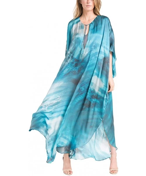 Cover-Ups Women's Print Turkish Kaftan Beachwear Bikini Cover Up Maxi Dress - Blue - CK198S2N4N8