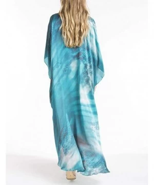 Cover-Ups Women's Print Turkish Kaftan Beachwear Bikini Cover Up Maxi Dress - Blue - CK198S2N4N8