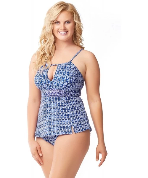 One-Pieces Keyhole Swimdress Bathing Suit - Blue Paragon - CK18G4DXT8U