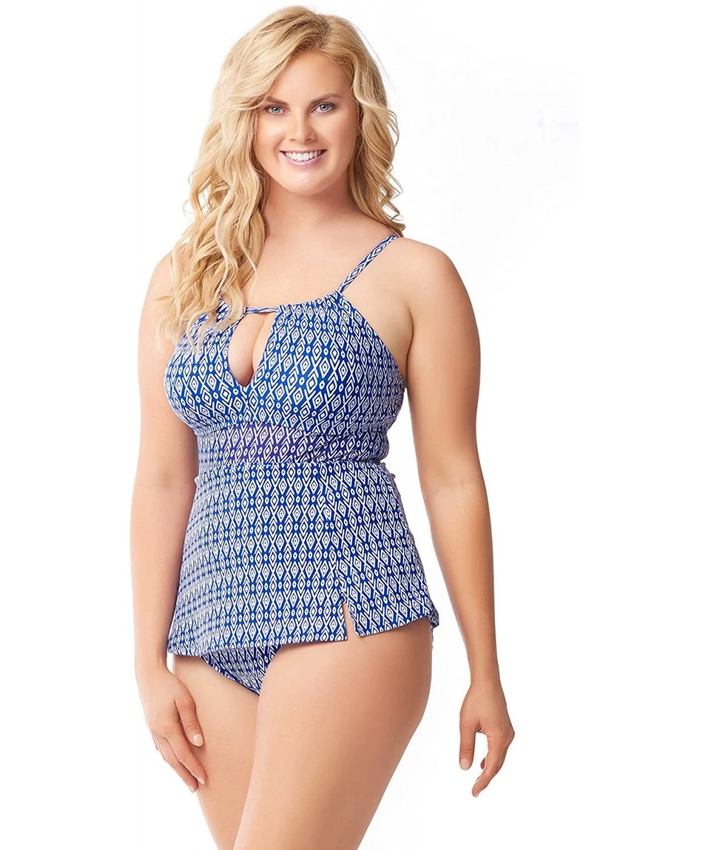 One-Pieces Keyhole Swimdress Bathing Suit - Blue Paragon - CK18G4DXT8U