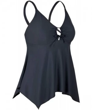 One-Pieces Women's Front Tie Swim Top Cross Back Tankini Top Flowy Swimdress Tummy Control - Grey - CJ18YZLLW5U