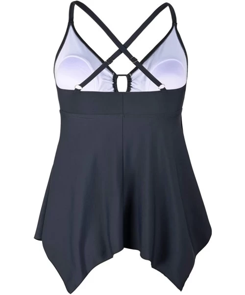 One-Pieces Women's Front Tie Swim Top Cross Back Tankini Top Flowy Swimdress Tummy Control - Grey - CJ18YZLLW5U