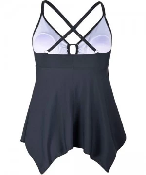 One-Pieces Women's Front Tie Swim Top Cross Back Tankini Top Flowy Swimdress Tummy Control - Grey - CJ18YZLLW5U