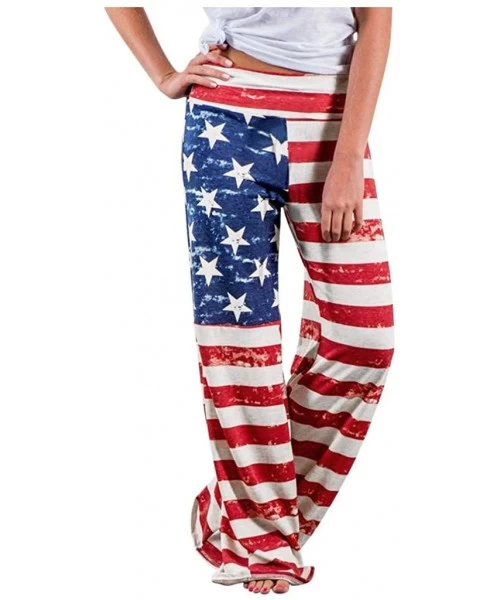 Racing 4th of July Pants for Women- American Flag Drawstring Wide Leg Pants Leggings Casual Pants - 2 Red - C1190HYSAGD