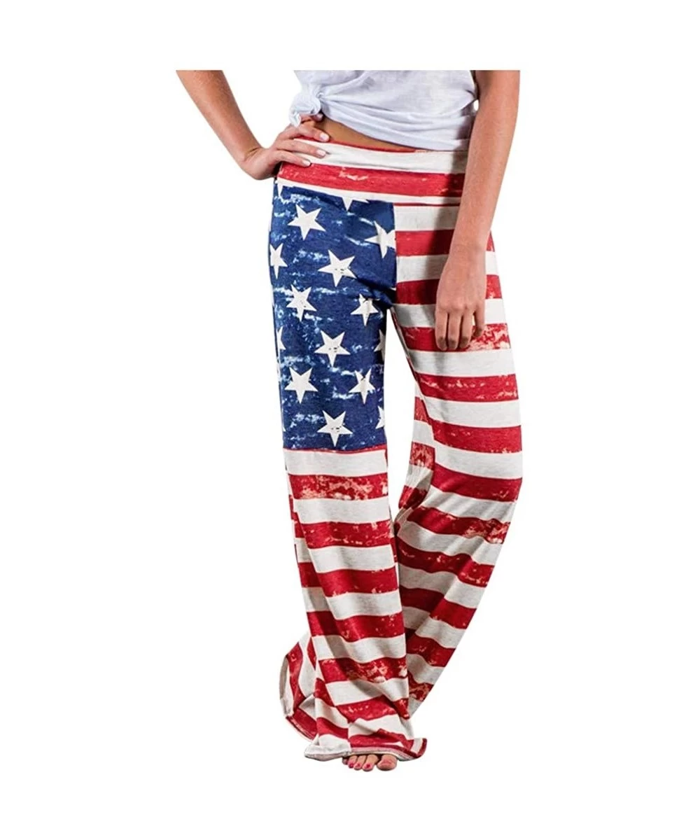 Racing 4th of July Pants for Women- American Flag Drawstring Wide Leg Pants Leggings Casual Pants - 2 Red - C1190HYSAGD