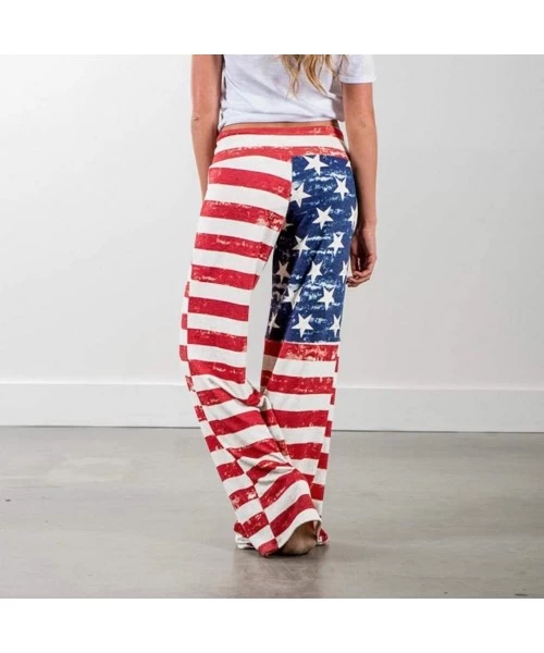 Racing 4th of July Pants for Women- American Flag Drawstring Wide Leg Pants Leggings Casual Pants - 2 Red - C1190HYSAGD