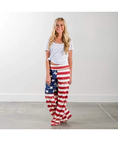 Racing 4th of July Pants for Women- American Flag Drawstring Wide Leg Pants Leggings Casual Pants - 2 Red - C1190HYSAGD